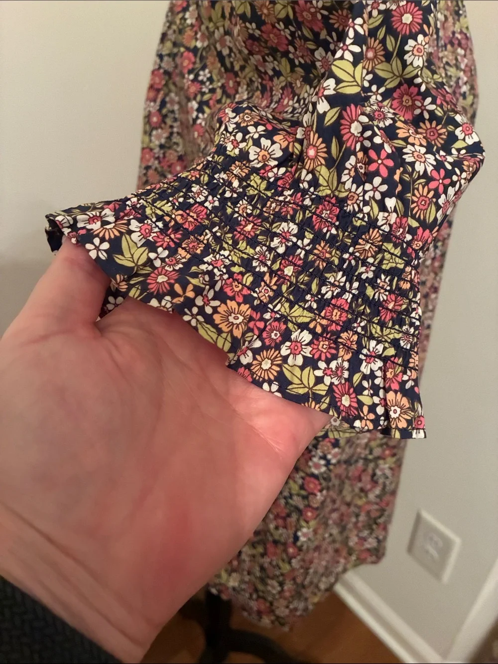 J. Crew Navy Floral Ruffle Collar Puff Sleeve Blouse